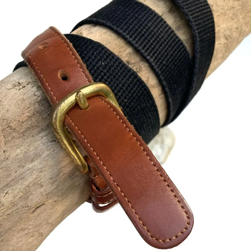 Vintage Coach Black Web Leather Belt Brass Buckle Mens Unisex Rugged Prep 3819